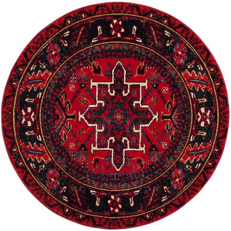 Flowers First 8 x 8 ft. Vintage Hamadan Global; Traditional Round Power Loomed Rug; Red & Multi Color FL1890514